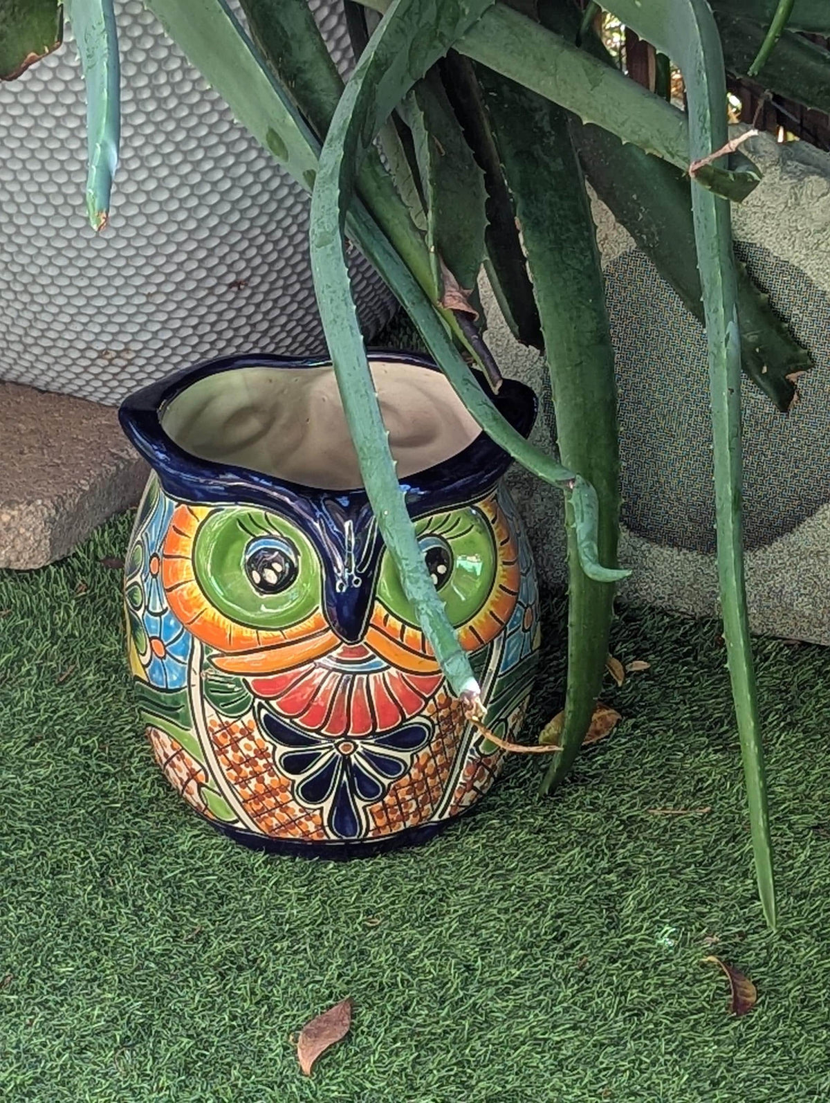 Talavera Owl Flower Pot | 11.5" Tall Handmade Ceramic Planter | Outdoor Mexican Pottery