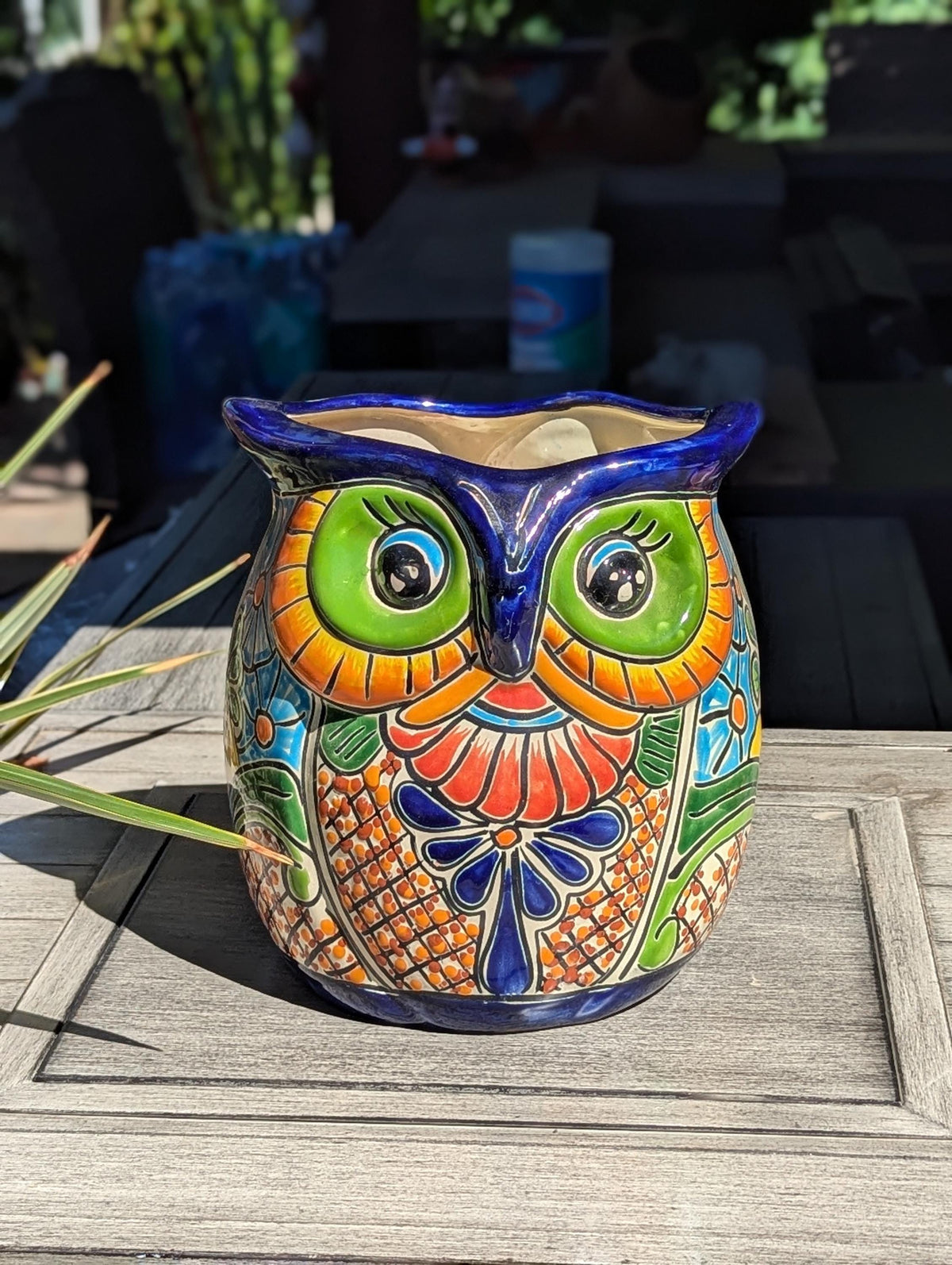 Talavera Owl Flower Pot | 11.5" Tall Handmade Ceramic Planter | Outdoor Mexican Pottery