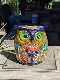 Talavera Owl Flower Pot | 11.5" Tall Handmade Ceramic Planter | Outdoor Mexican Pottery