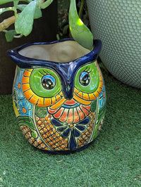 Talavera Owl Flower Pot | 11.5" Tall Handmade Ceramic Planter | Outdoor Mexican Pottery
