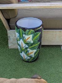 Lily Planter | 16.5" Tall Hand-Painted Talavera Flower Pot | Mexican Ceramic Outdoor Garden Decor