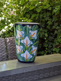 Lily Planter | 16.5" Tall Hand-Painted Talavera Flower Pot | Mexican Ceramic Outdoor Garden Decor