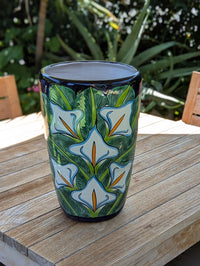 Lily Planter | 16.5" Tall Hand-Painted Talavera Flower Pot | Mexican Ceramic Outdoor Garden Decor