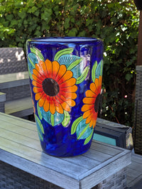 Sunflower Planter | 16.5" Tall Hand-Painted Talavera Flower Pot | Mexican Ceramic Pottery