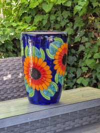 Sunflower Planter | 16.5" Tall Hand-Painted Talavera Flower Pot | Mexican Ceramic Pottery