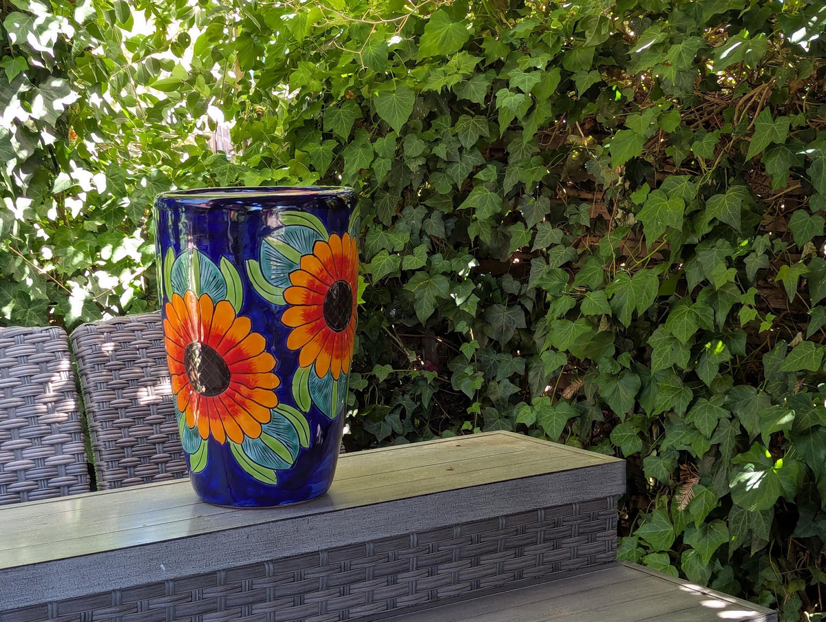 Sunflower Planter | 16.5" Tall Hand-Painted Talavera Flower Pot | Mexican Ceramic Pottery