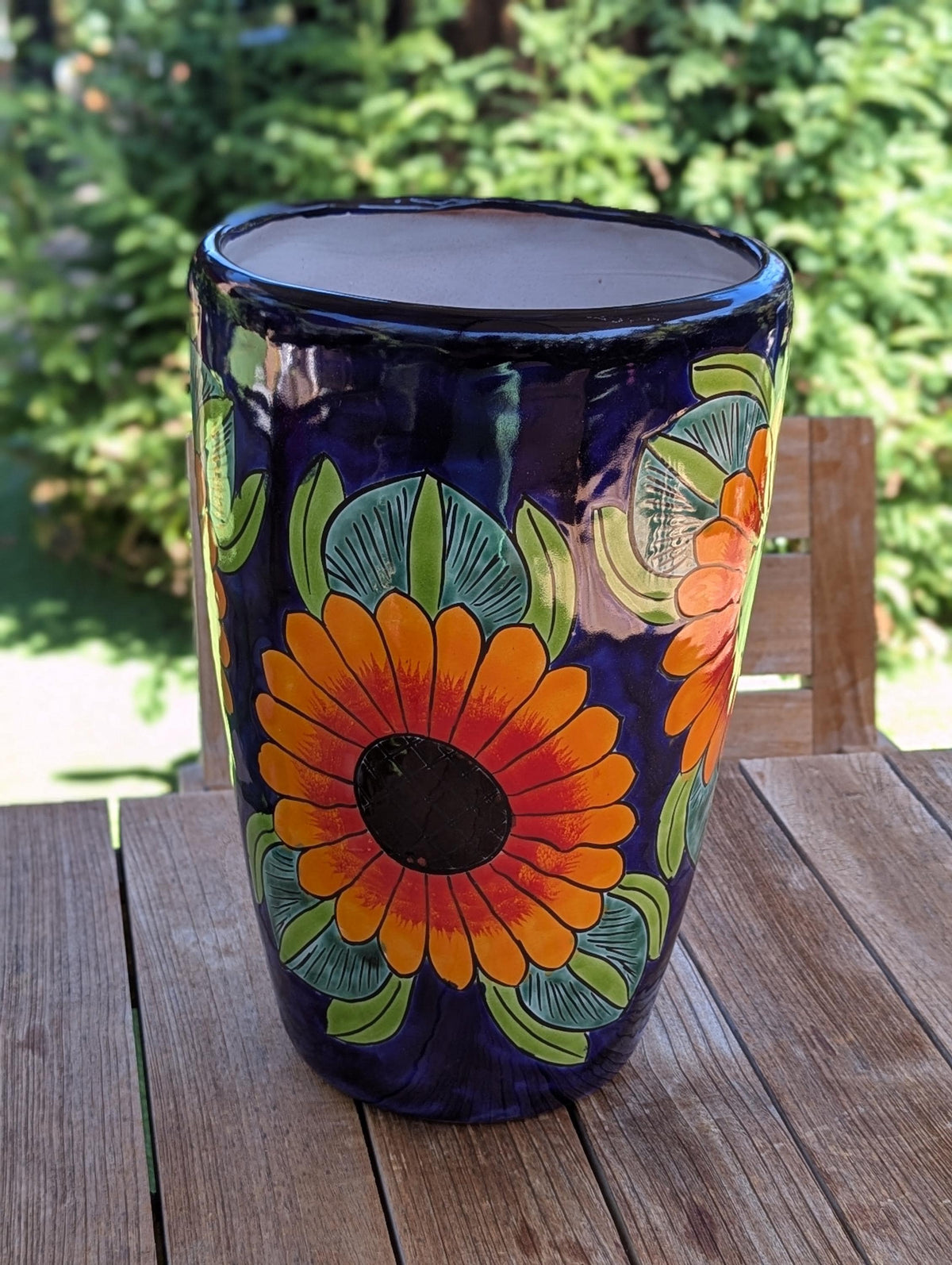 Sunflower Planter | 16.5" Tall Hand-Painted Talavera Flower Pot | Mexican Ceramic Pottery