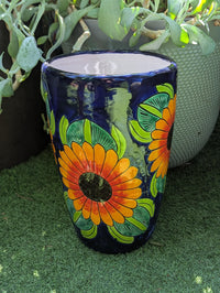 Sunflower Planter | 16.5" Tall Hand-Painted Talavera Flower Pot | Mexican Ceramic Pottery
