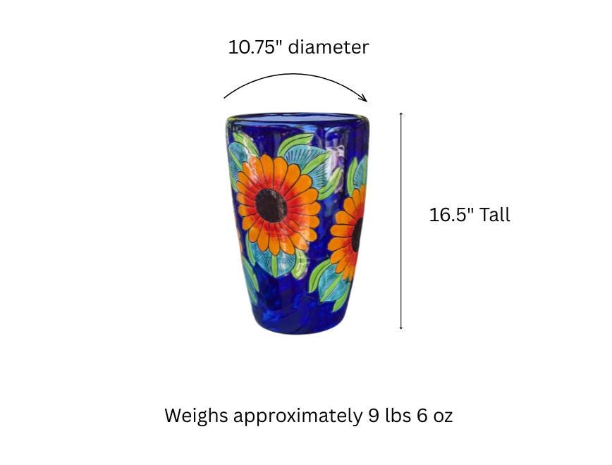 Sunflower Planter | 16.5" Tall Hand-Painted Talavera Flower Pot | Mexican Ceramic Pottery