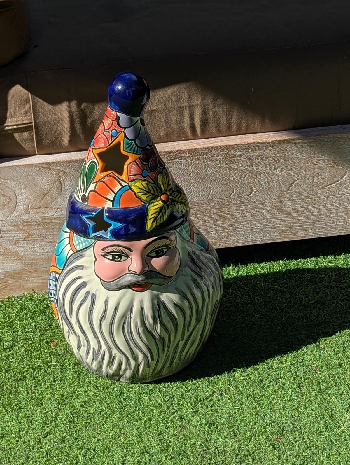 Hand-Painted Talavera Santa Claus Statue | Mexican Ceramic Christmas Lantern (18" Tall)