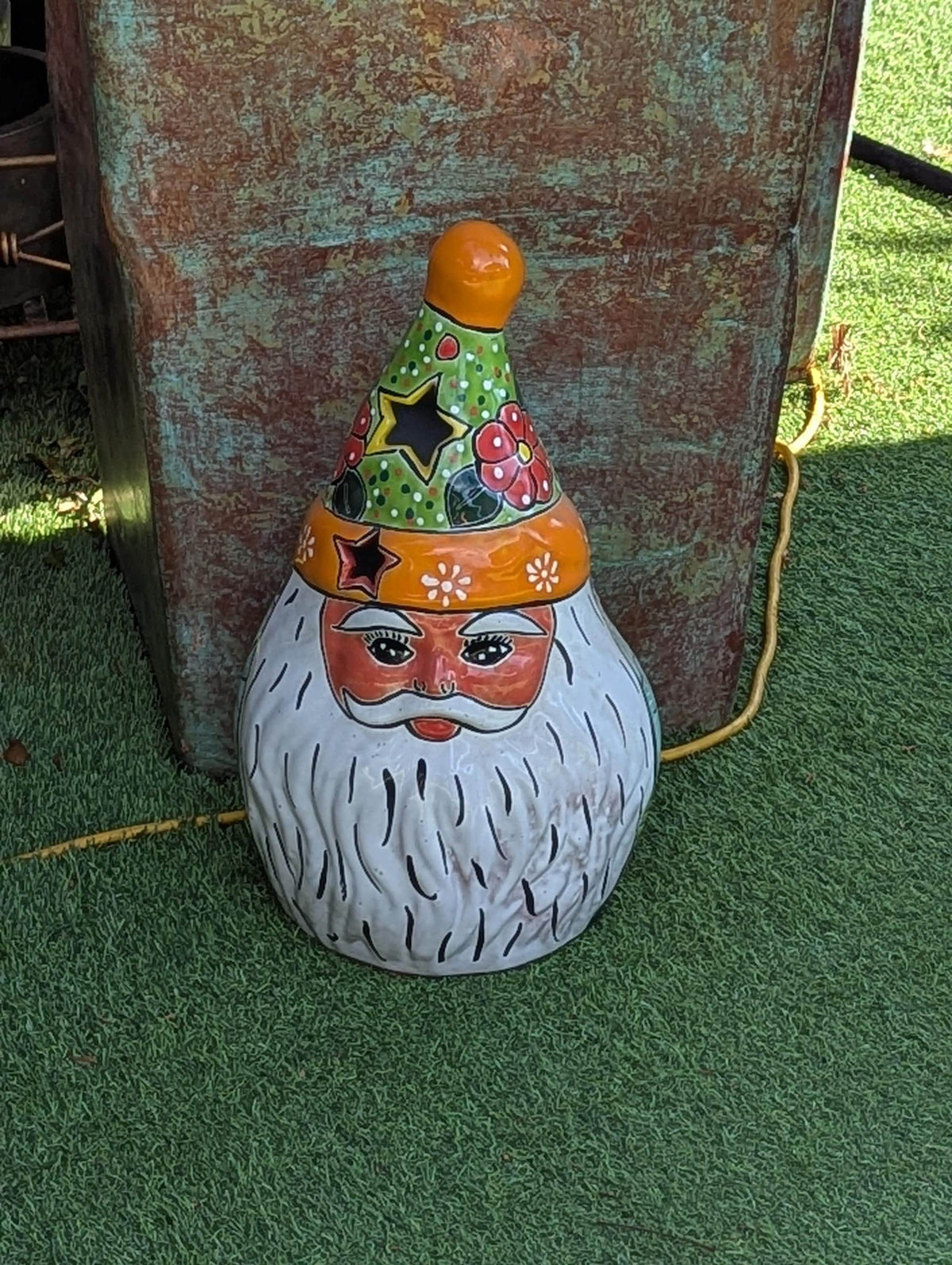 Talavera Santa Claus Statue | Hand-Painted Mexican Ceramic Christmas Tea Light Holder & Decor (18" Tall)