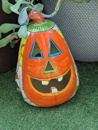 Hand-Painted Talavera Pumpkin Halloween Decor | Jack-o-Lantern Mexican Pottery | Ceramic Candle Holder