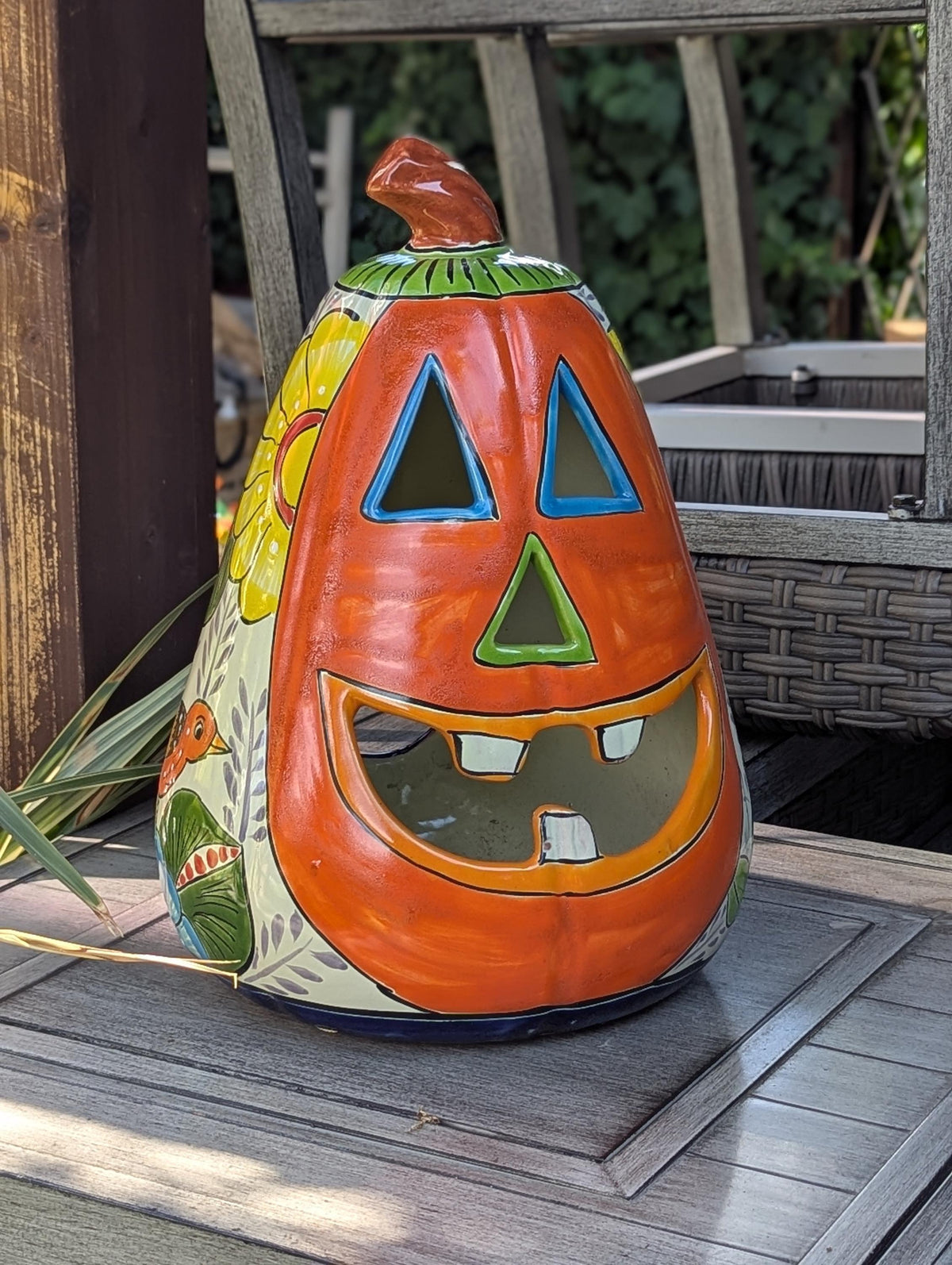 Hand-Painted Talavera Pumpkin Halloween Decor | Jack-o-Lantern Mexican Pottery | Ceramic Candle Holder