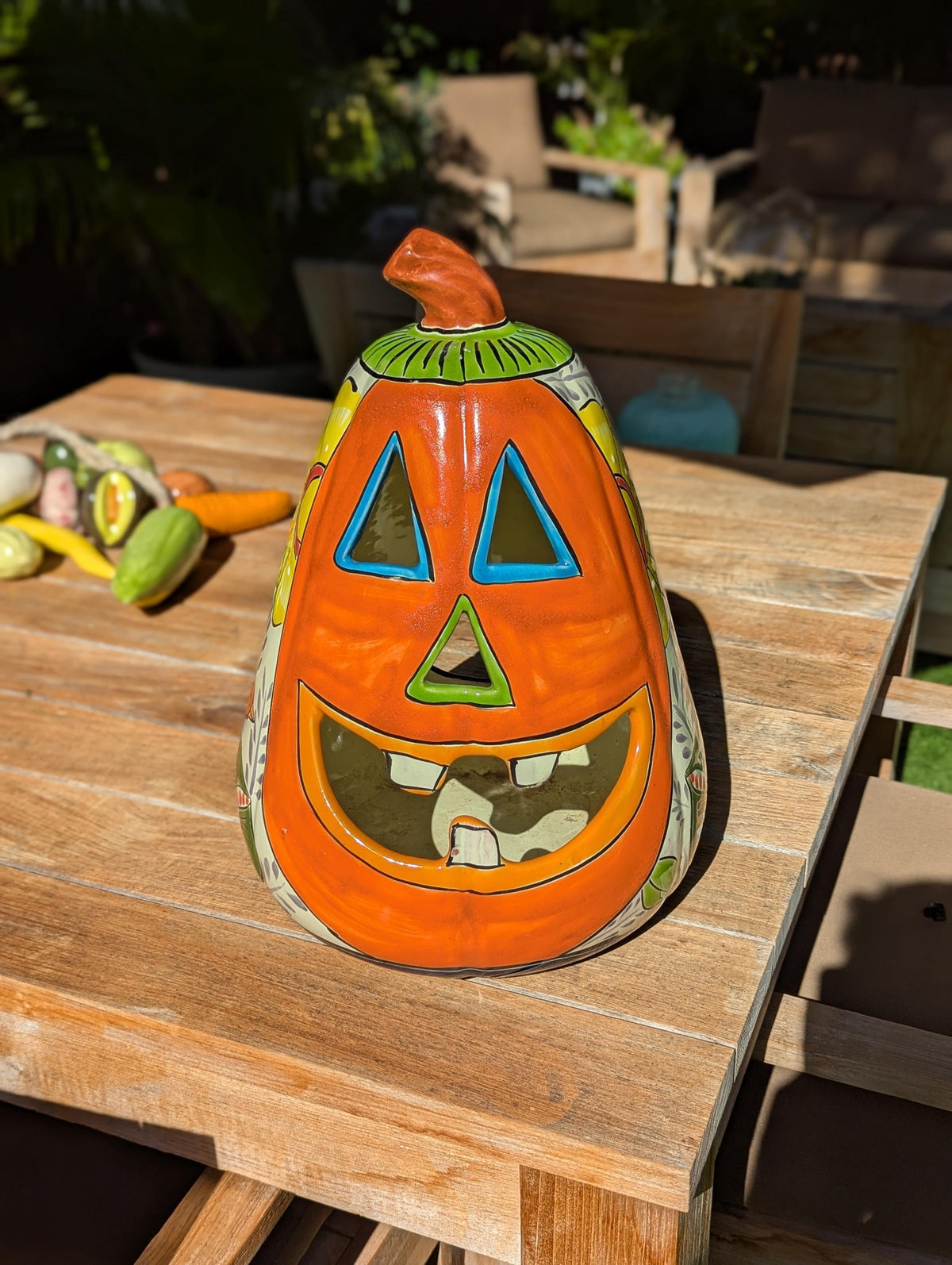 Hand-Painted Talavera Pumpkin Halloween Decor | Jack-o-Lantern Mexican Pottery | Ceramic Candle Holder