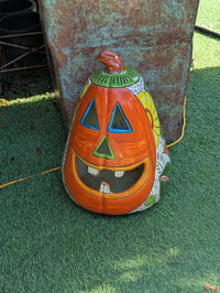 Hand-Painted Talavera Pumpkin Halloween Decor | Jack-o-Lantern Mexican Pottery | Ceramic Candle Holder