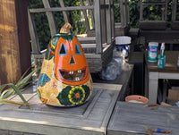 Talavera Pumpkin Halloween Decor | Hand-Painted Jack-o-Lantern Mexican Pottery | Ceramic Candle Holder