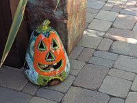 Hand-Painted Talavera Jack-o-Lantern | Ceramic Pumpkin Halloween Decor |  Mexican Pottery Candle Holder