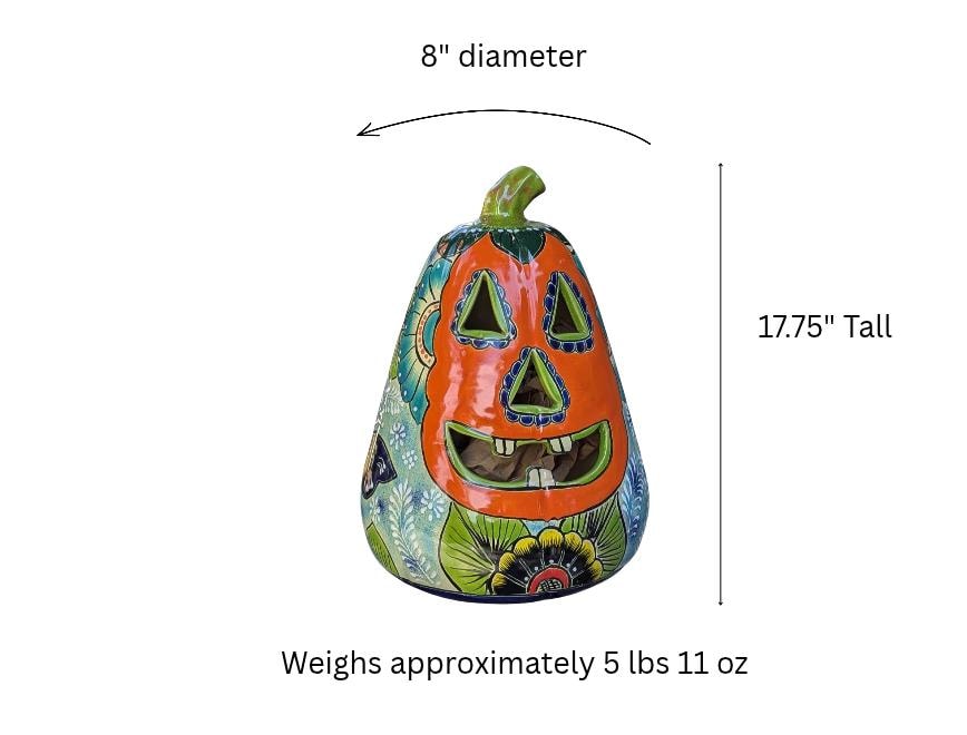 Hand-Painted Talavera Jack-o-Lantern | Ceramic Pumpkin Halloween Decor |  Mexican Pottery Candle Holder