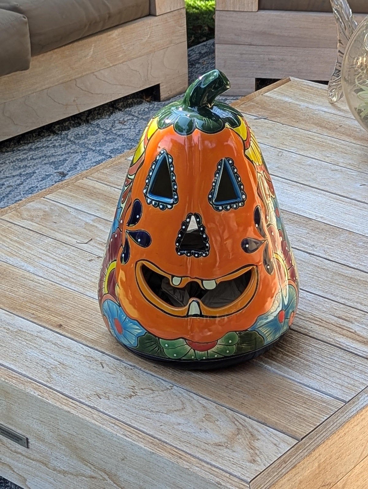 Handmade Talavera Ceramic Pumpkin Jack-o-Lantern, Mexican Pottery Halloween Decor, Candle Holder Lantern
