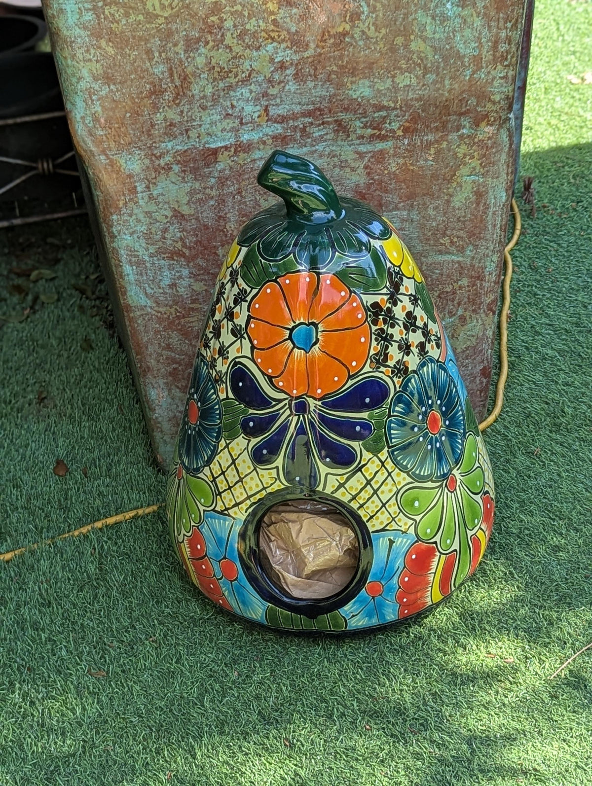 Handmade Talavera Ceramic Pumpkin Jack-o-Lantern, Mexican Pottery Halloween Decor, Candle Holder Lantern