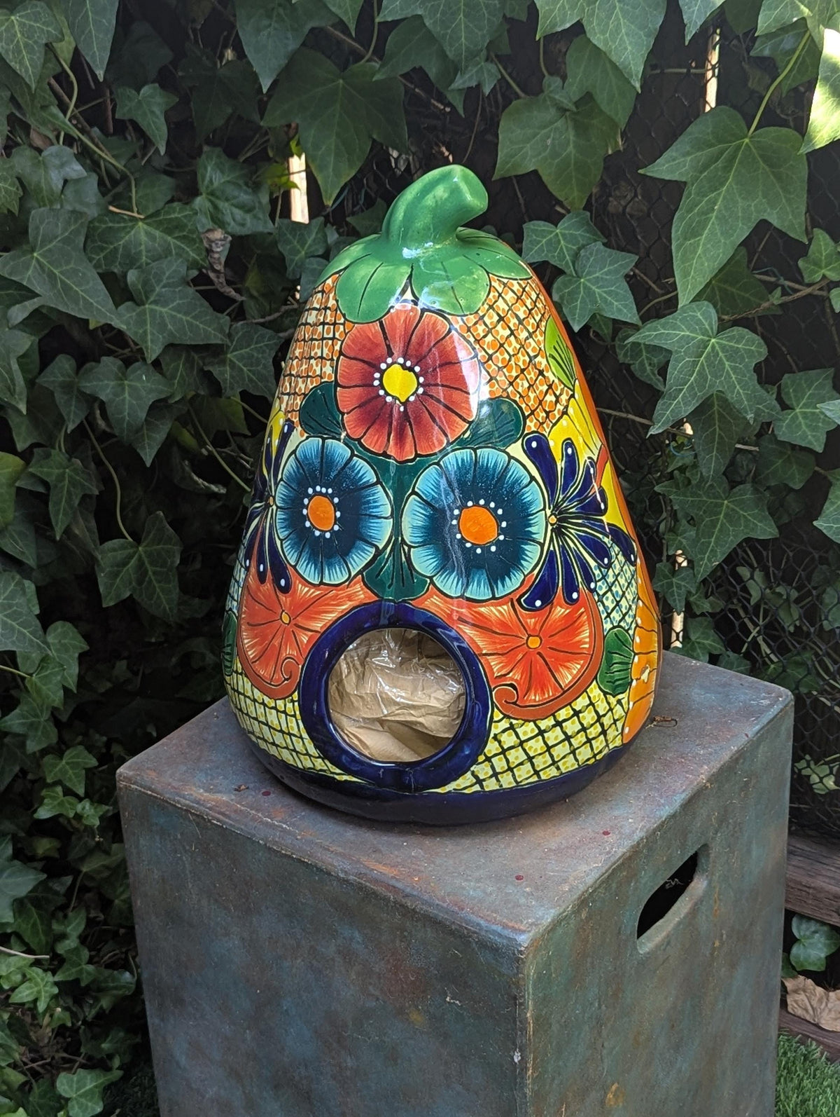 Hand-Painted Talavera Ceramic Pumpkin Lantern | Mexican Pottery Fall Decor (17.75" Tall)