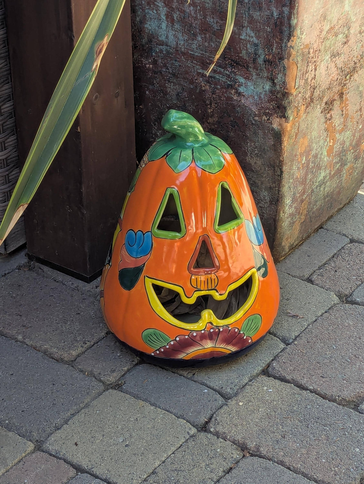 Hand-Painted Talavera Ceramic Pumpkin Lantern | Mexican Pottery Fall Decor (17.75" Tall)