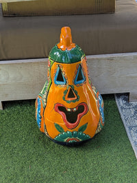 Handmade Talavera Ceramic Pumpkin Lantern | Jack-o-Lantern Mexican Pottery Fall Decor