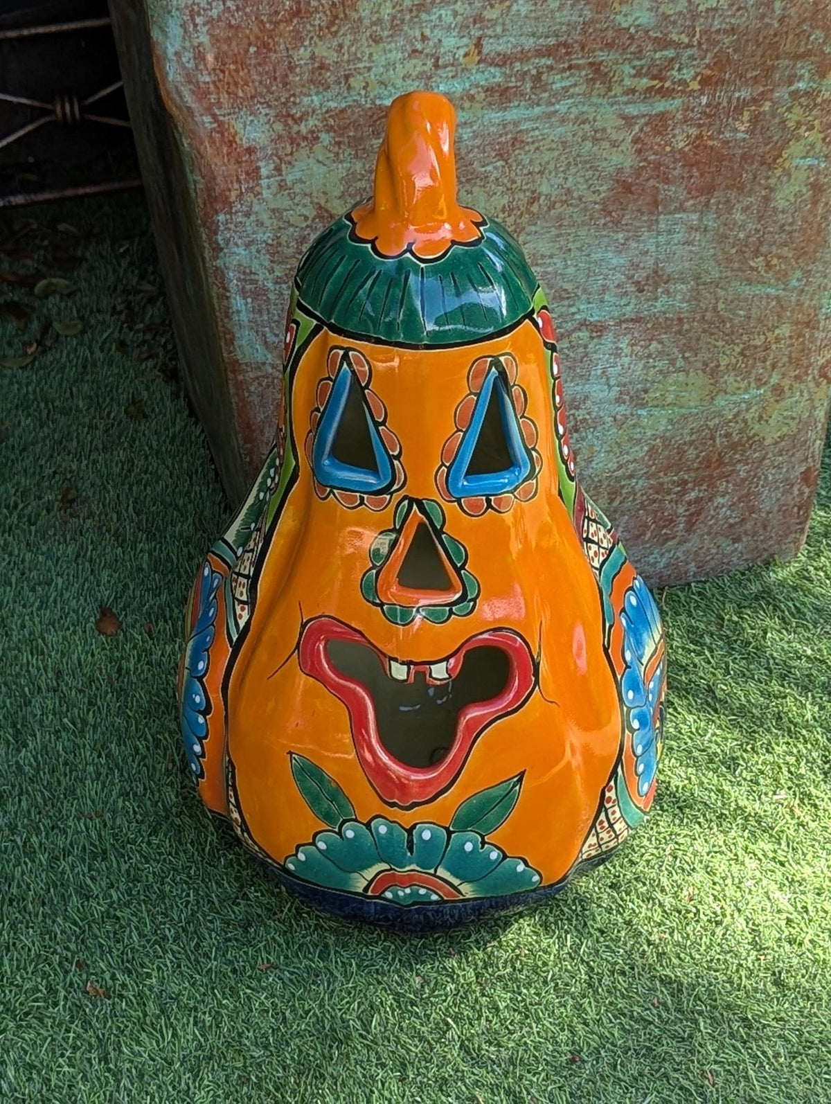 Handmade Talavera Ceramic Pumpkin Lantern | Jack-o-Lantern Mexican Pottery Fall Decor
