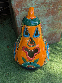 Handmade Talavera Ceramic Pumpkin Lantern | Jack-o-Lantern Mexican Pottery Fall Decor