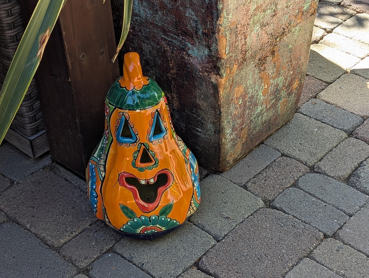 Handmade Talavera Ceramic Pumpkin Lantern | Jack-o-Lantern Mexican Pottery Fall Decor