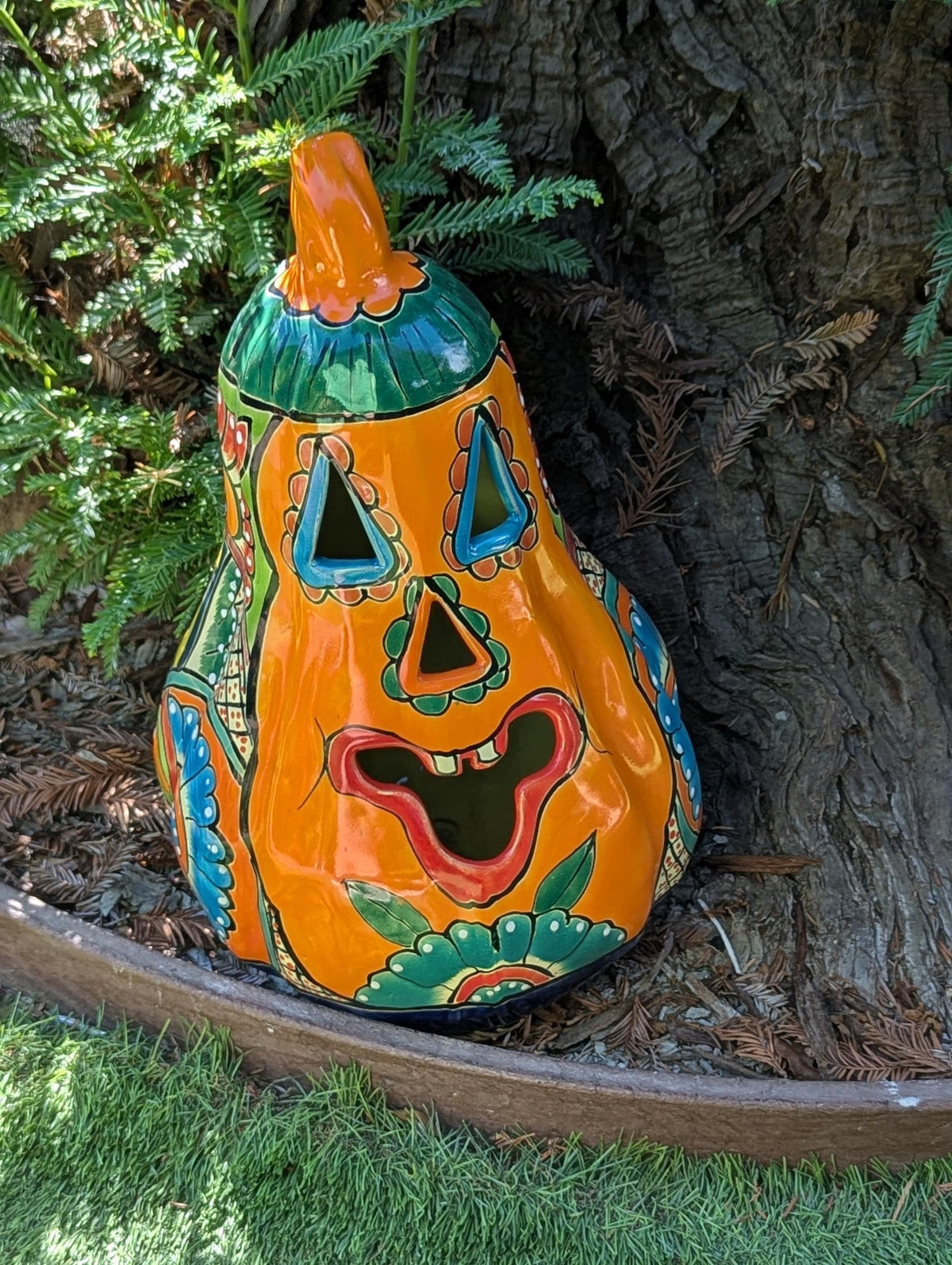 Handmade Talavera Ceramic Pumpkin Lantern | Jack-o-Lantern Mexican Pottery Fall Decor