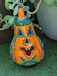 Handmade Talavera Ceramic Pumpkin Lantern | Jack-o-Lantern Mexican Pottery Fall Decor