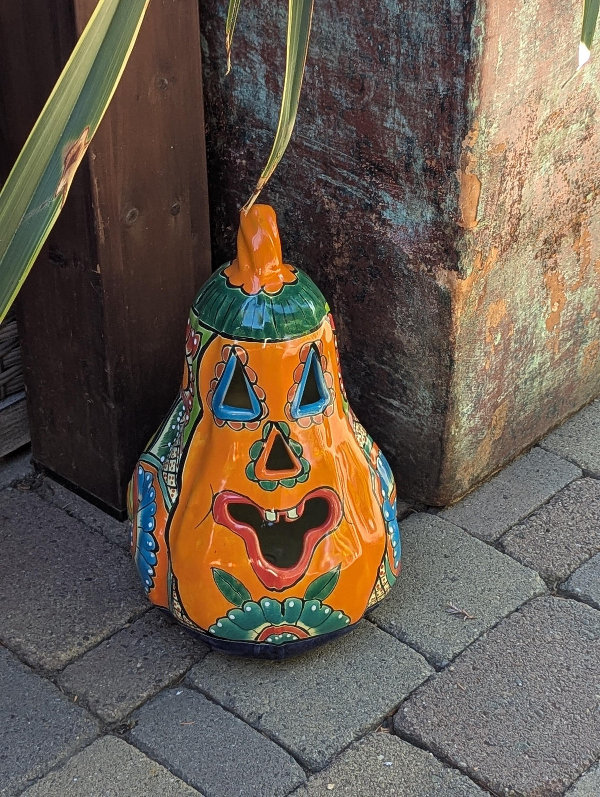 Handmade Talavera Ceramic Pumpkin Lantern | Jack-o-Lantern Mexican Pottery Fall Decor