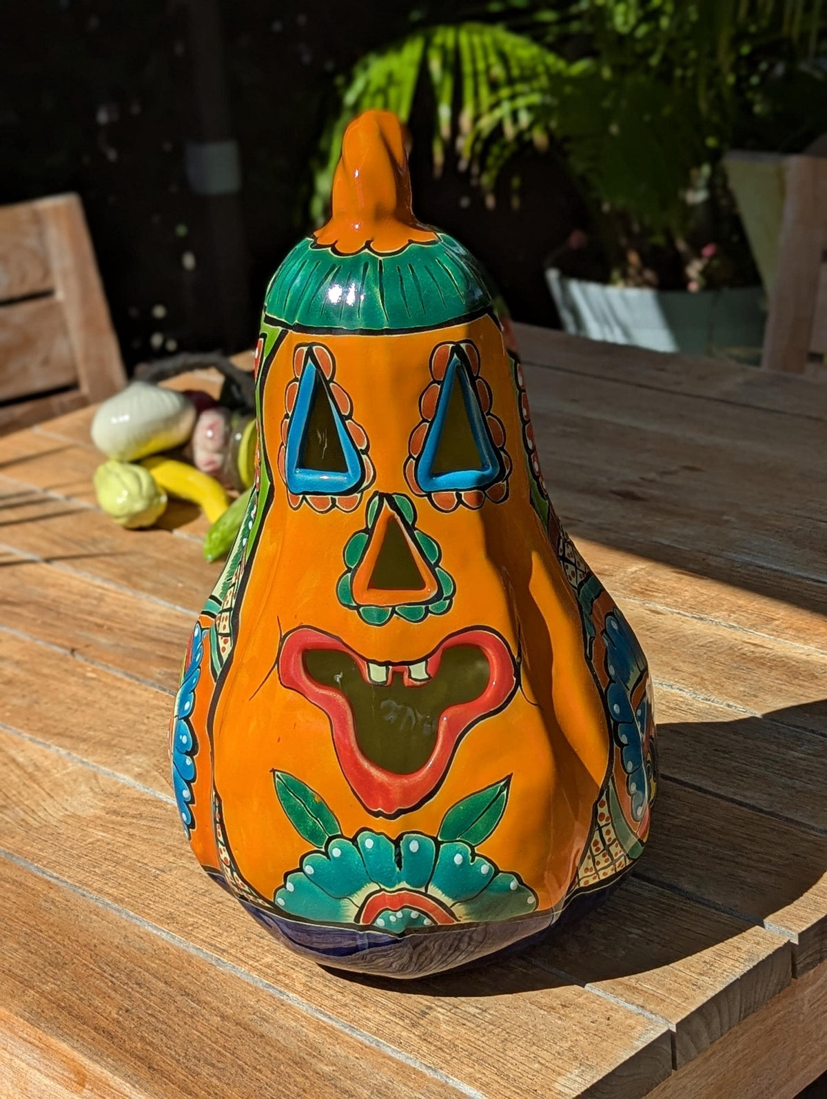 Handmade Talavera Ceramic Pumpkin Lantern | Jack-o-Lantern Mexican Pottery Fall Decor