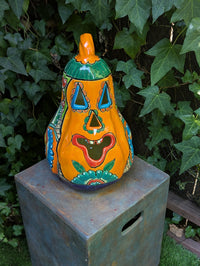 Handmade Talavera Ceramic Pumpkin Lantern | Jack-o-Lantern Mexican Pottery Fall Decor