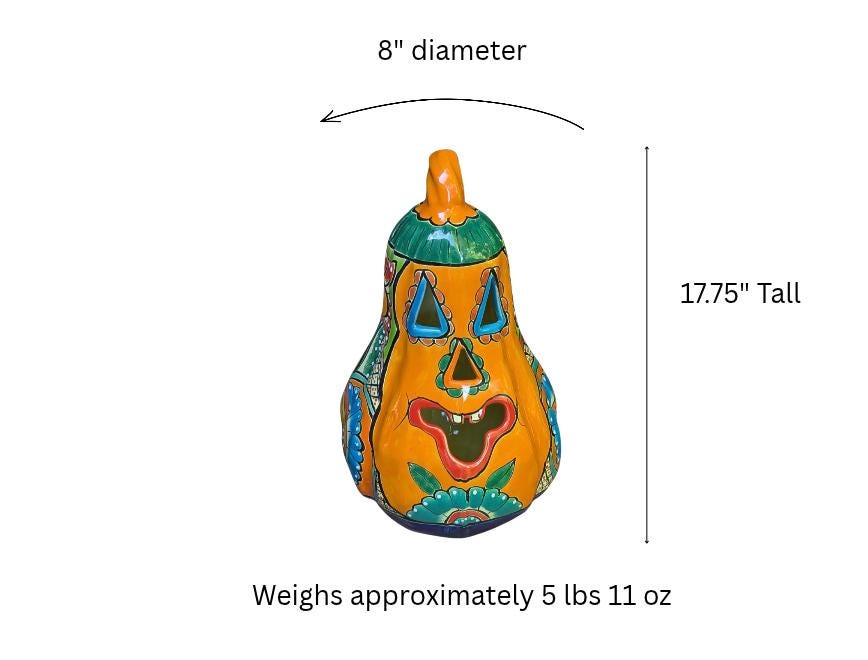 Handmade Talavera Ceramic Pumpkin Lantern | Jack-o-Lantern Mexican Pottery Fall Decor