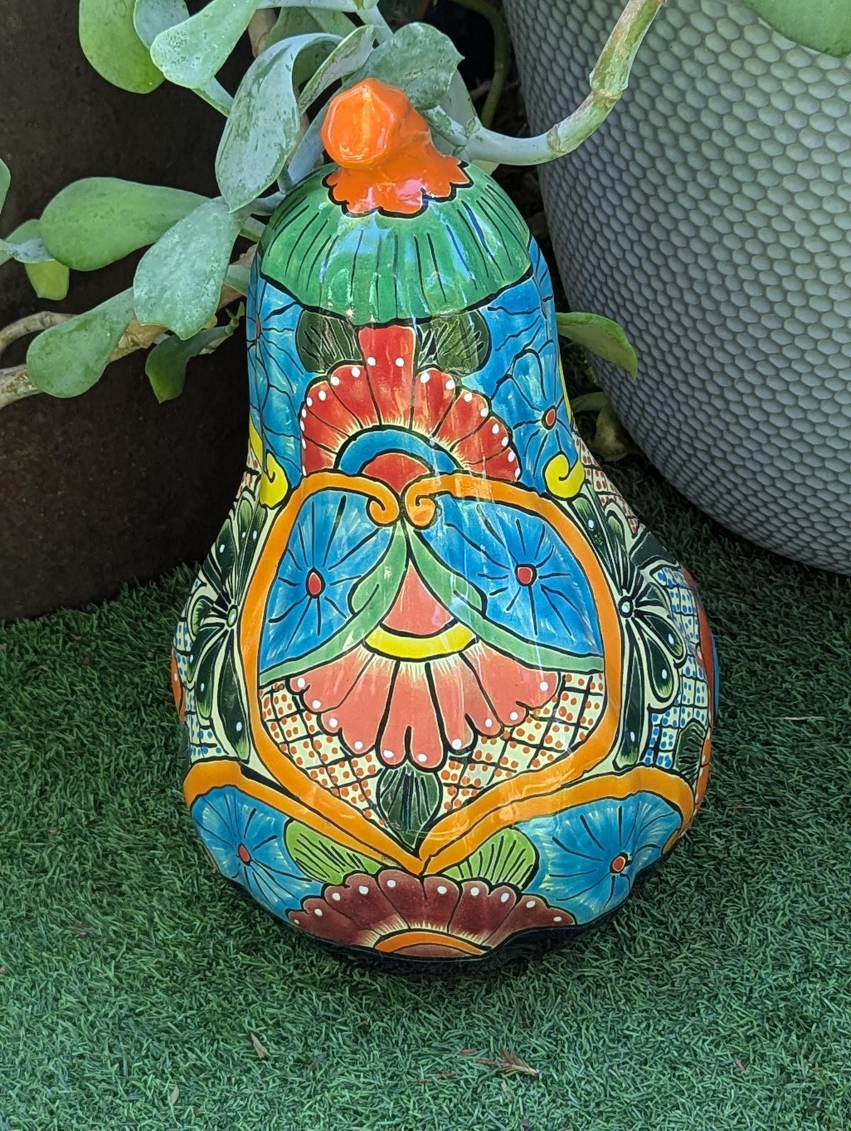 Hand-Painted Talavera Ceramic Pumpkin Lantern | Jack-o-Lantern Mexican Pottery Fall Decor