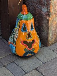 Hand-Painted Talavera Ceramic Pumpkin Lantern | Jack-o-Lantern Mexican Pottery Fall Decor