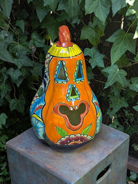 Handmade Talavera Pumpkin Lantern | Ceramic Jack-o-Lantern Mexican Pottery Fall Decor