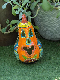 Handmade Talavera Pumpkin Lantern | Ceramic Jack-o-Lantern Mexican Pottery Fall Decor
