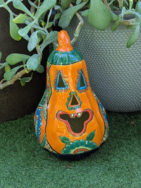Handmade Talavera Pumpkin Jack-o'-Lantern | Ceramic Candle Holder Mexican Pottery Fall Decor