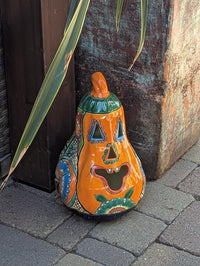 Handmade Talavera Pumpkin Jack-o'-Lantern | Ceramic Candle Holder Mexican Pottery Fall Decor
