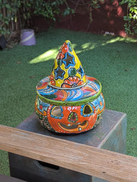 Hand-Painted Talavera Pumpkin Halloween Decor | Jack-o-Lantern Mexican Pottery | Ceramic Candle Holder