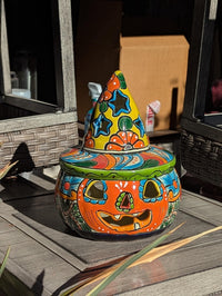 Hand-Painted Talavera Pumpkin Halloween Decor | Jack-o-Lantern Mexican Pottery | Ceramic Candle Holder
