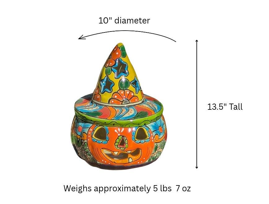 Hand-Painted Talavera Pumpkin Halloween Decor | Jack-o-Lantern Mexican Pottery | Ceramic Candle Holder