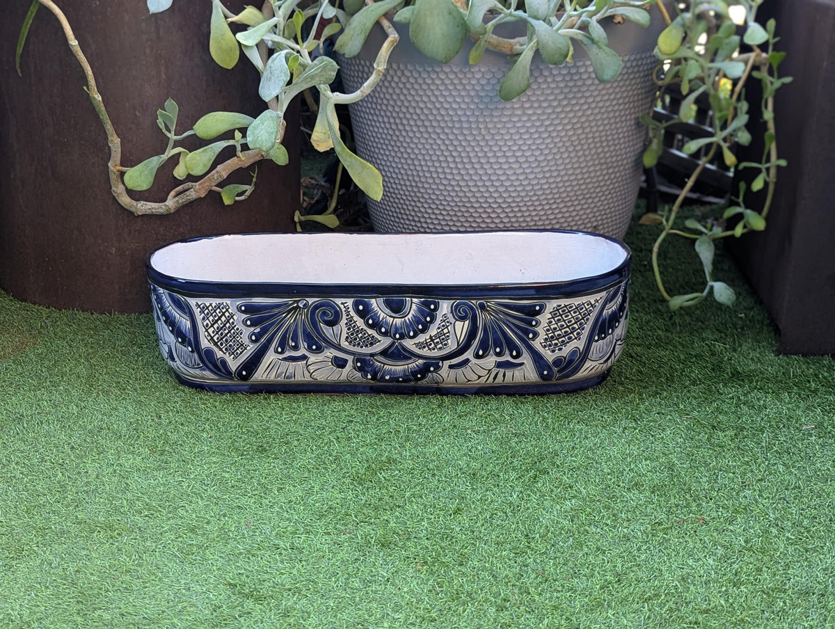 Talavera Oval Succulent Pot | Mexican Ceramic Planter | Hand Painted Window Box