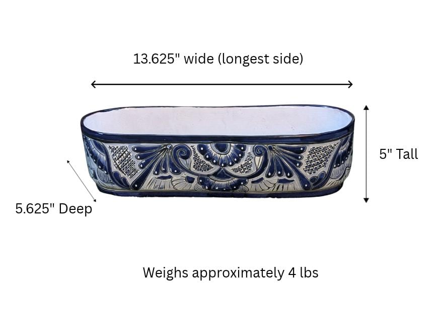 Talavera Oval Succulent Pot | Mexican Ceramic Planter | Hand Painted Window Box