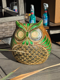 Handmade Mexican Clay Owl Planter | Emerald Green Folk Art Pottery (9" Tall)