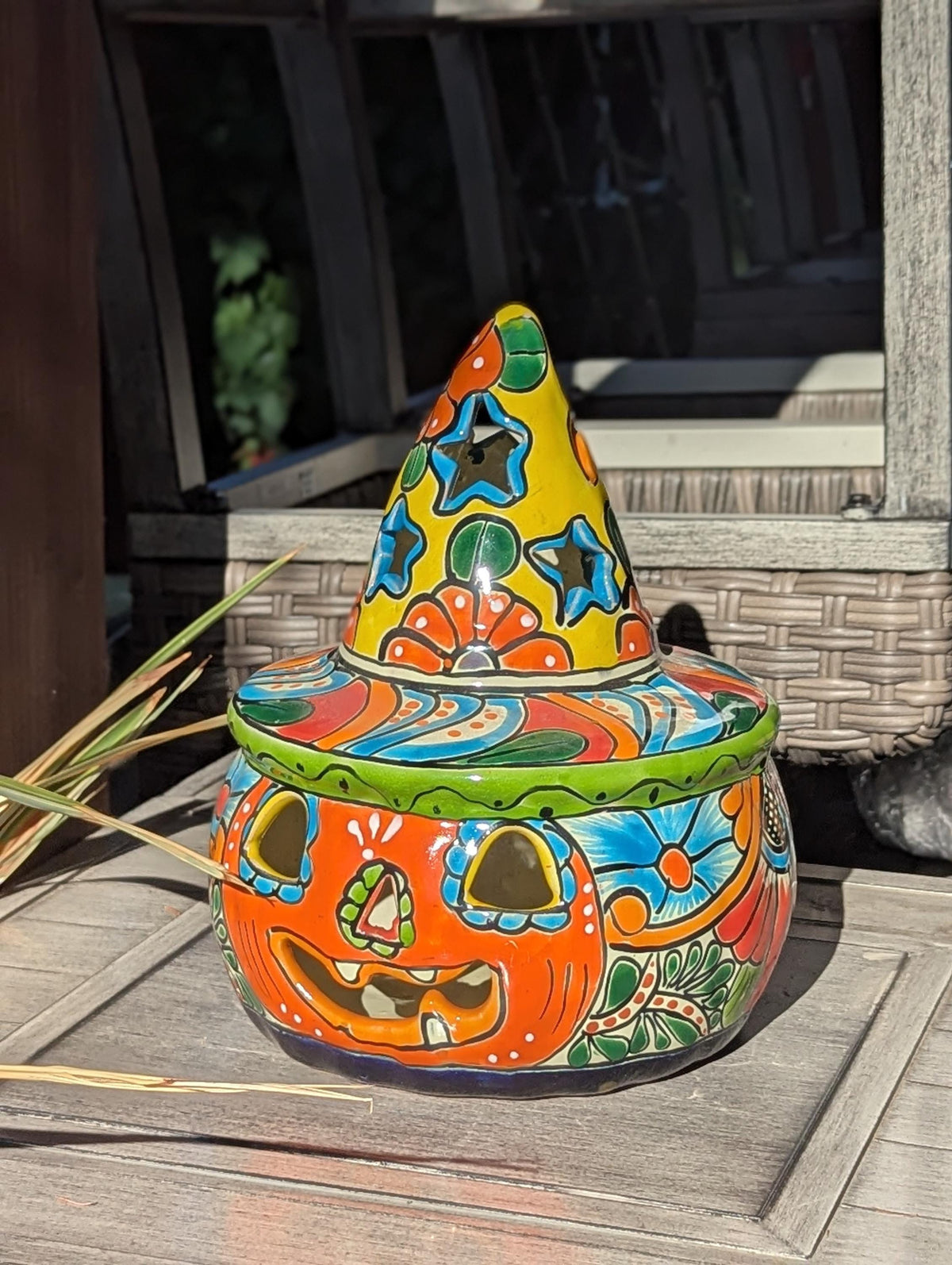 Hand-Painted Talavera Pumpkin Halloween Decor | Jack-o-Lantern Mexican Pottery | Ceramic Candle Holder