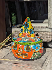 Hand-Painted Talavera Pumpkin Halloween Decor | Jack-o-Lantern Mexican Pottery | Ceramic Candle Holder